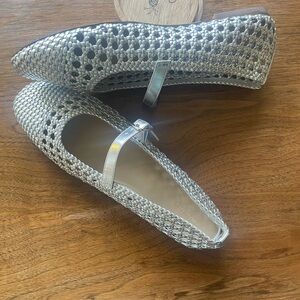 Ann Taylor Silver Metallic Woven Flats